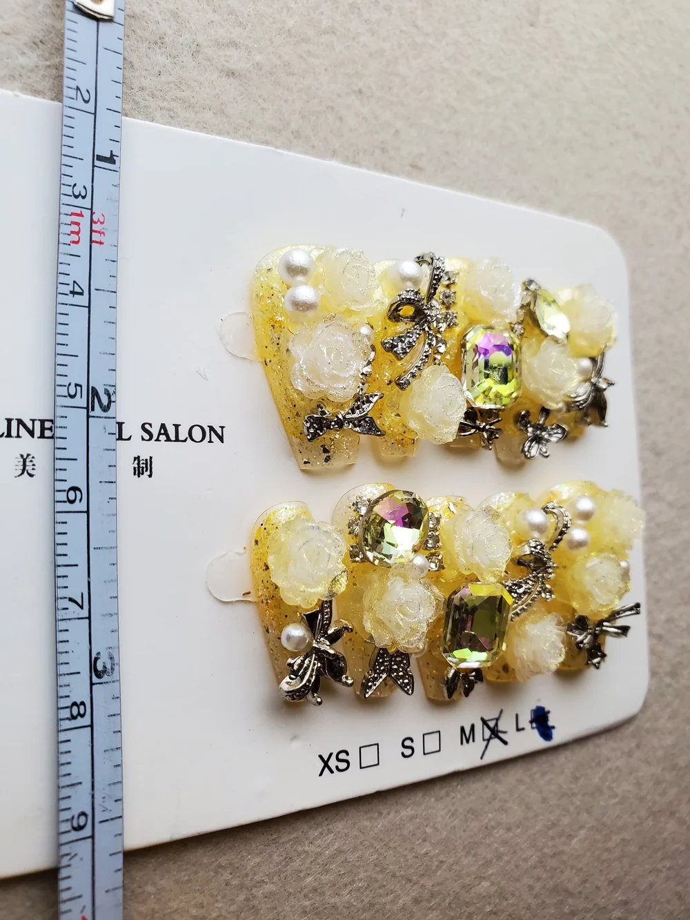 🍋 Lemon Chiffon Conservatory | 3D Floral Crystal Press-On Nails